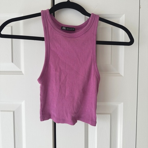 Zara Tops - Zara Ribbed Halter Tank Top Purple Racerback Crop Top Small